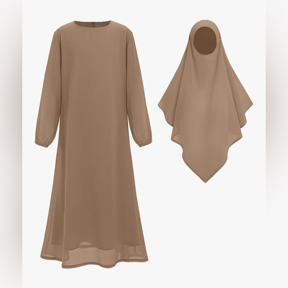 Dress for Girls Islamic Prayer Abaya Long Sleeve Chiffon Kaftan Robe Dress